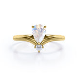 Vintage Milgrain 1 carat Pear Moonstone Nestled Engagement Ring in Rose Gold