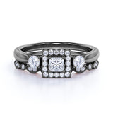 3 Stone Cathedral Modern Art Deco 1 ct TDW Princess Cut Diamond Milgrain Bridal Set - Wedding Set - 10K White Gold