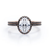 Halo Cluster 1.7 TCW Ovate Moissanite with Lab Created Black Diamond Wedding Set with Pave Accents in Rose Gold