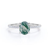 1.25 ct Oval Cut Green Moss AgatePave Engagement Ring