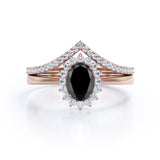 Bestselling 1.50 Carat Oval cut Lab Black Diamond Trio Wedding Ring Set in Rose Gold
