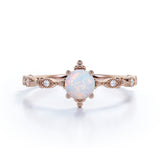 Vintage 1.05 Ct Round Cut Lab Created Opal Engagement Ring