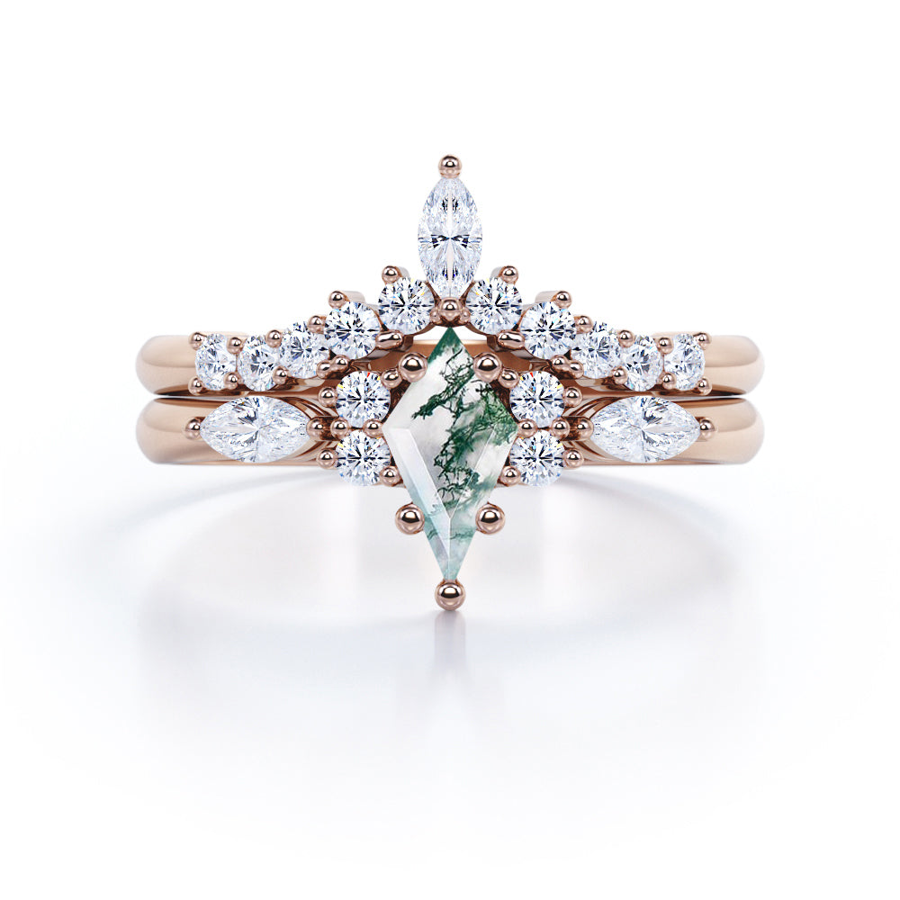 Crowned 1.25 Carat Green Moss Agate Bridal Set