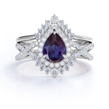 Infinity 2 Ct Pear Lab Alexandrite Pave Bridal Set