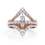 Double Kite Shape 0.8 carat Kite Moissanite and Diamond Trio Ring Set in White Gold