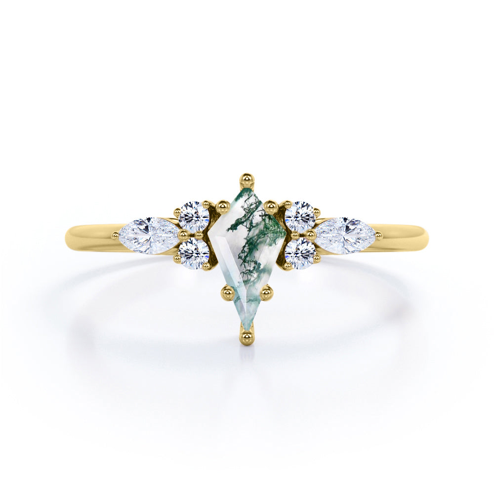 1 Carat Kite Green Moss Agate Seven Stone Ring