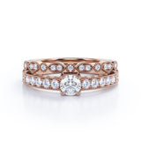 0.50 Carat Round Cut Diamond Vintage Milgrain Bridal Set Ring In White Gold