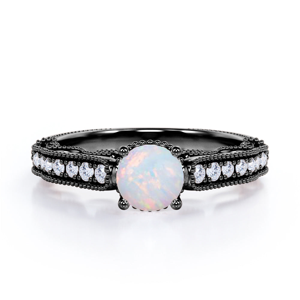 1.25 Ct Round Cut Lab Created Opal Vintage Engagement Ring