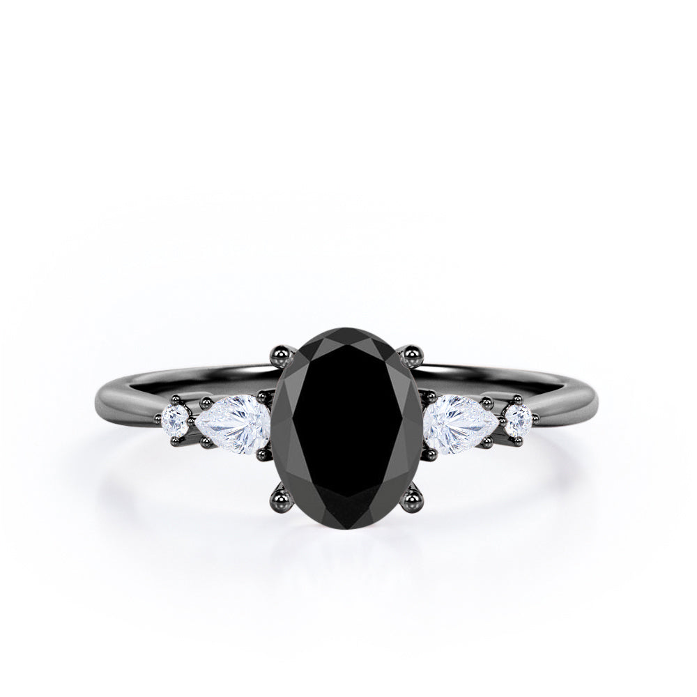 Classic Five Stone 0.6 carat Oval Black Diamond Engagement Ring in Rose Gold