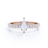 Geometric 1.25 carat Kite Shaped Precious Fire Opal And Diamond Six Prong Half Eternity Engagement Ring In Black Gold