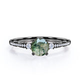 Decorative Basket 0.75 carat Round Moss Agate and Moissanite Engagement Ring in White Gold