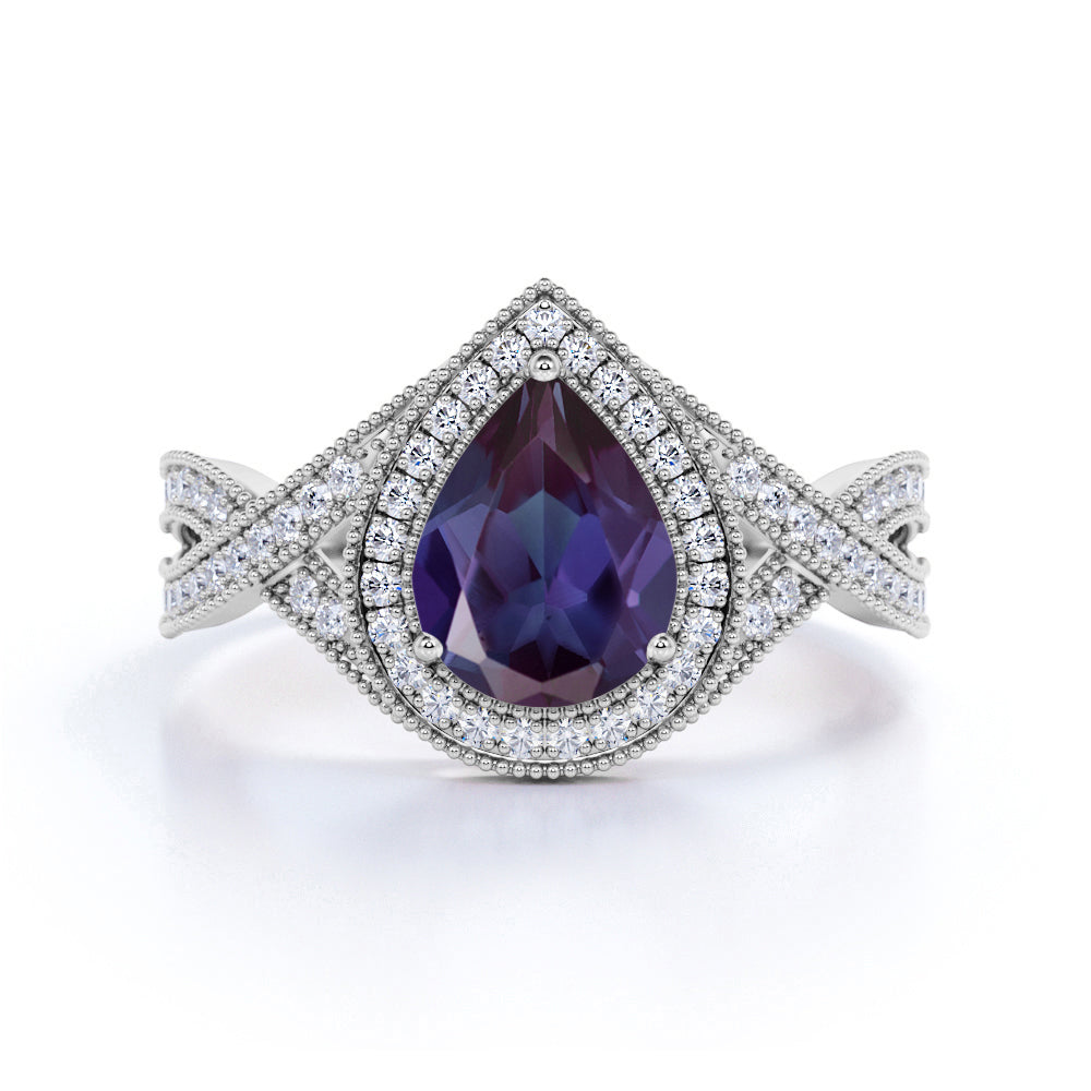 Infinity 1.50 Ct Pear Lab Alexandrite Engagement Ring