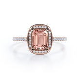 Exquisite 1.25 Carat Emerald Cut Morganite and Diamond Engagement Ring in 10k Rose Gold