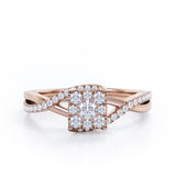 Semi Twisted Infinity 0.9 Carat Round Shape Moissanite and diamond Square Floral Cluster in Yellow Gold