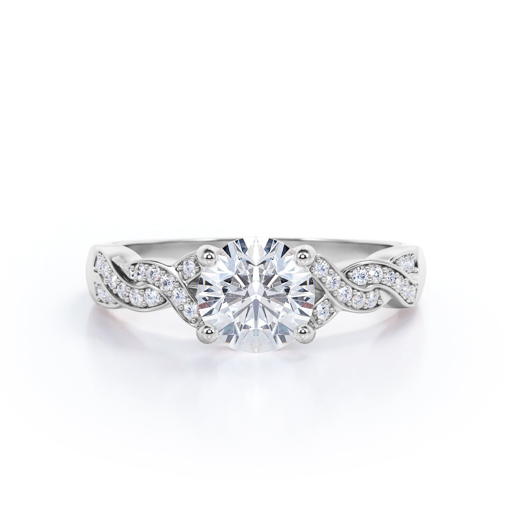 1.50 Carat Round Cut Moissanite And Diamond Solitaire Engagement Ring In White Gold