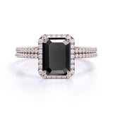 1.75 ct Emerald Lab Black Diamond Halo Wedding Set