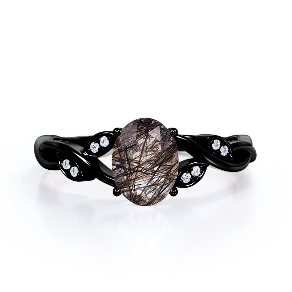Twisted 1.10 ct Oval Black Rutilated Quartz Infinity Engagement Ring