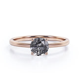 1 ct Round Cut Black Hair Rutilated Quartz Solitaire Engagement Ring