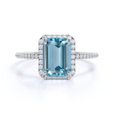 1.50 ct Emerald Cut Aquamarine Halo Wedding Ring