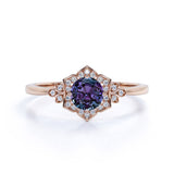 Flower 1.25 Ct Round Lab Alexandrite Cluster Engagement Ring
