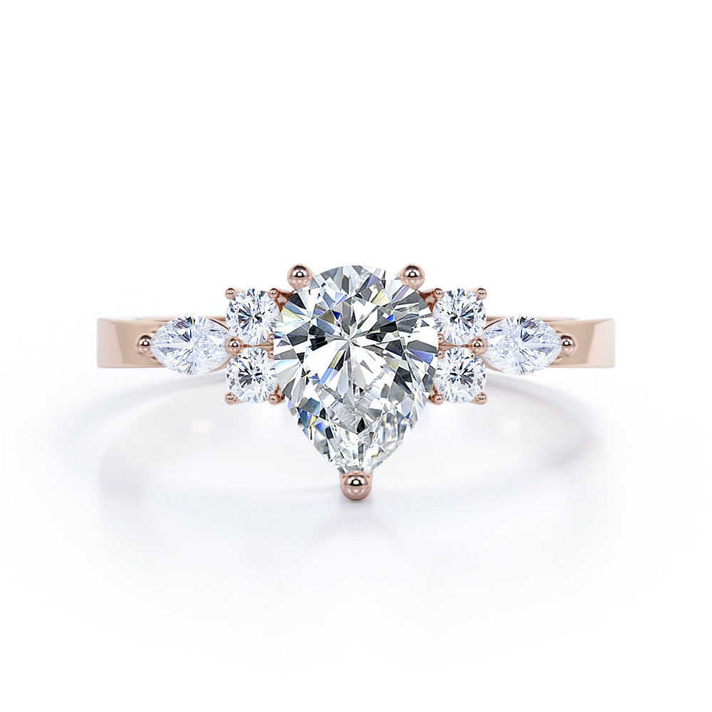 Minimal 7 Stones 1.1 carat Pear Moissanite Engagement Ring in White Gold