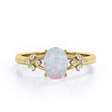 1.1 Ct Oval Cut Lab Created Opal Leaf Engagement Ring