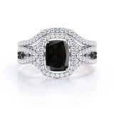 2 Carat Emerald cut Lab Black Diamond Wedding Ring Set in White Gold