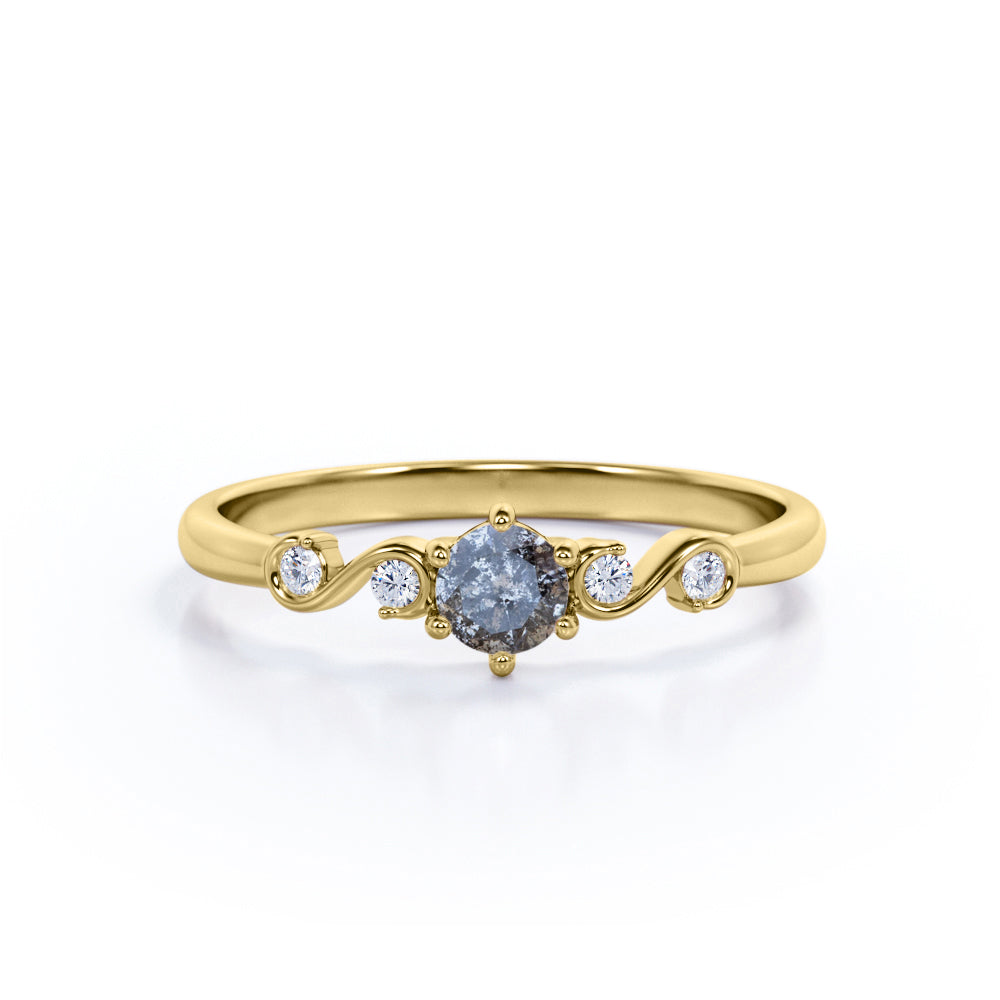 Twist 0.65 Ct Round Salt and Pepper Diamond Engagement Ring