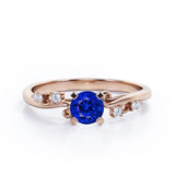 Stylish 1.05 Carat Round Cut Sapphire And Diamond Seven Stone Engagement Ring In Rose Gold