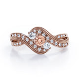 Double Milgrain Curve Infinity 0.7 carat Round Morganite and Moissanites Engagement Ring in Rose Gold