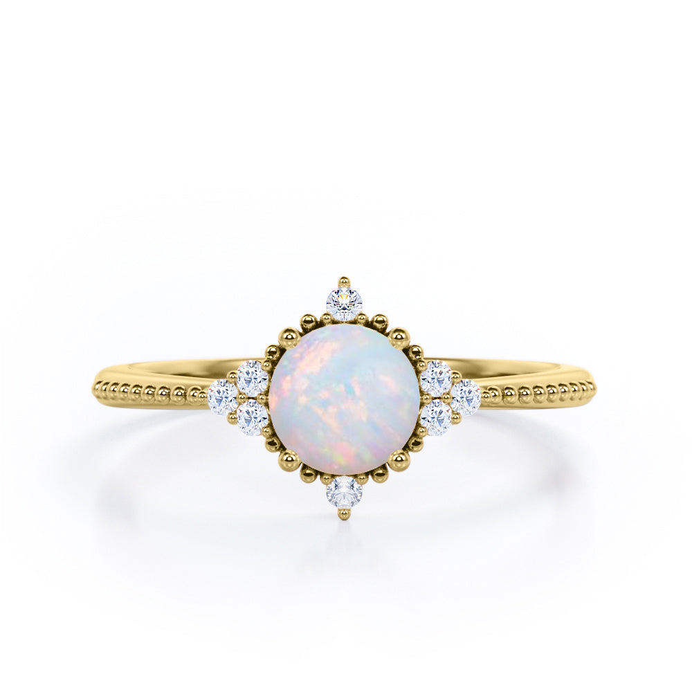 Antique 1.05 Ct Round Cut Lab Created Opal Engagement Ring