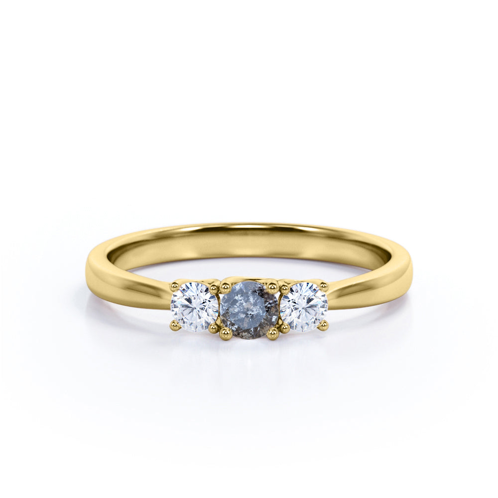 Three Stone 0.40 Ct Round Salt and Pepper Diamond Engagement Ring