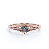 Classic 1.25 Carat Round Cut Natural Black Hair Rutilated Quartz and Diamond Pave Milgrain Engagement Ring in White Gold