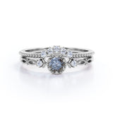 0.53 Ct Round Salt and Pepper Diamond Vintage Wedding Ring Set