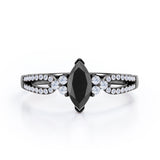 Stylish 1.45 Carat Marquise Cut Black Diamond Double Shank Engagement Ring In White Gold