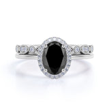 Vintage design 1.50 Carat Oval cut Lab Black Diamond Wedding Set for Women in White Gold