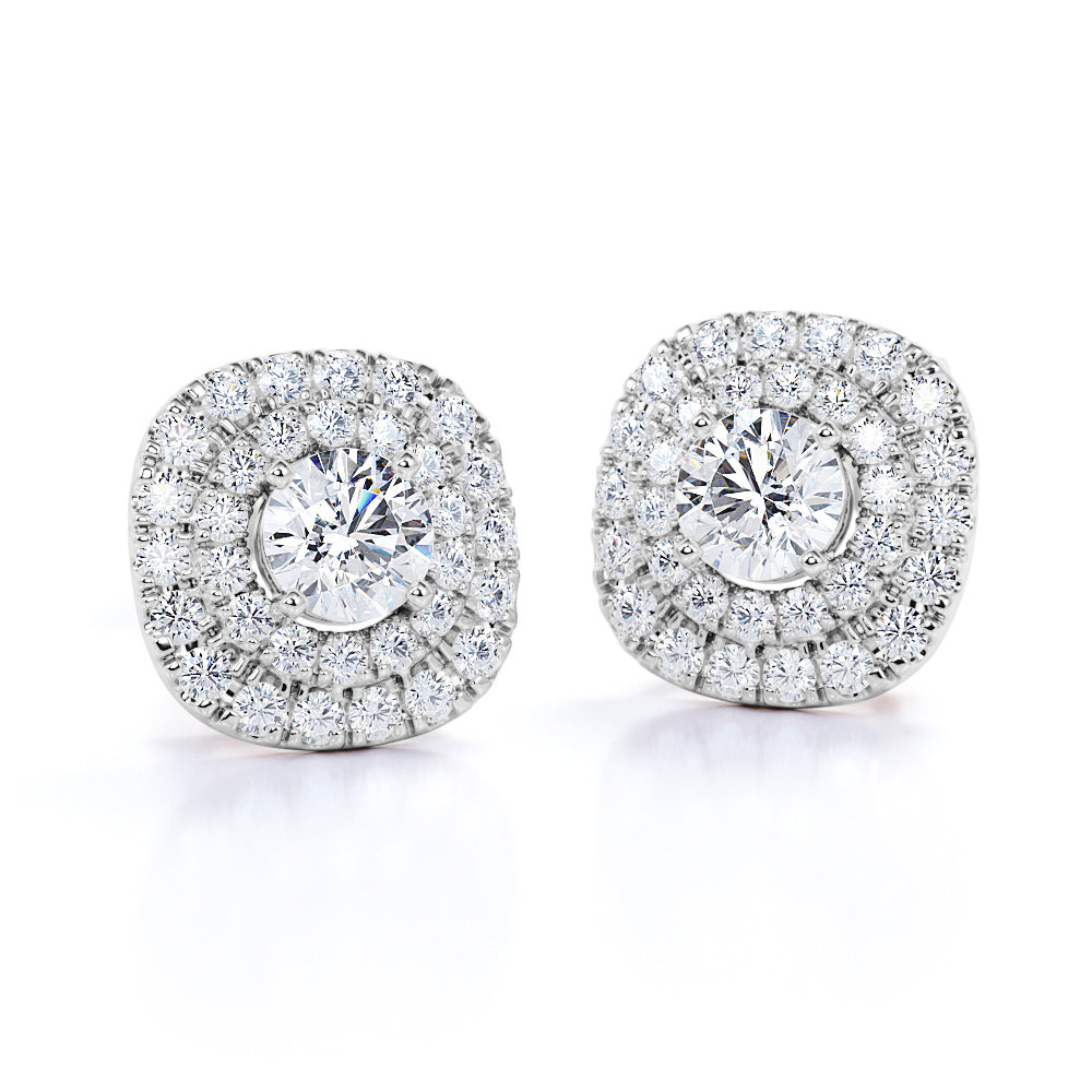 Vintage Basket Set 1.20 Carat Round Certified Moissanite and Diamond Shared Prong Stud Earrings in Black Gold