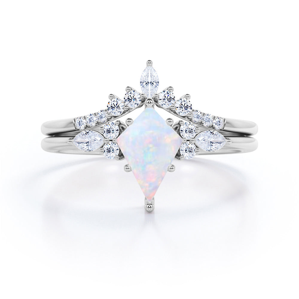 Crown 1.25 Ct Kite Cut Lab Created Opal Bridal Set