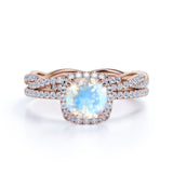 Halo 1.75 ct Cushion Blue Moonstone Bridal Set