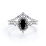 1.35 Carat Oval cut Lab Black Diamond Wedding Ring Set in Rose Gold