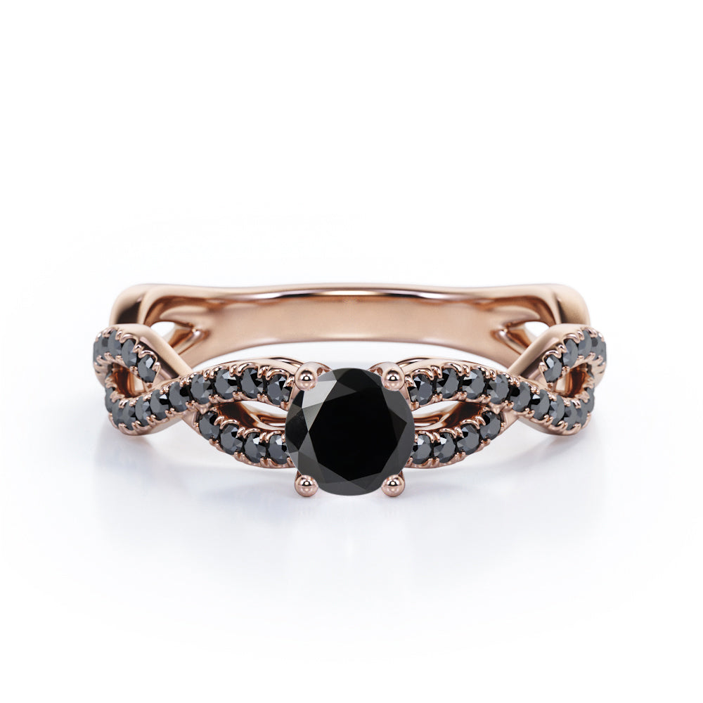 Twisted Pave Setting 1.65 TCW Round Brilliant Cut Lab Created Black Diamond 4-Prong Engagement Ring in White Gold