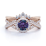 Crown 2 Ct Round Lab Alexandrite Infinity Bridal Set