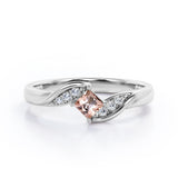 Twisted 7 Stone Ring - 0.55 carat Princess Morganite and Moissanite Elegant Engagement Ring in Rose Gold