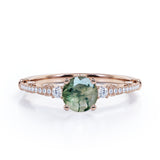 Decorative Basket 0.75 carat Round Moss Agate and Moissanite Engagement Ring in White Gold