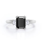 Past, Present and Future 1.10 Carat Emerald Cut Black Diamond Three Stone Engagement Ring In White Gold