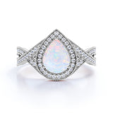 Antique 1.75 Ct Pear Cut Lab Created Opal Engagement Ring