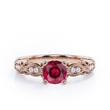 Decorative Basket Prong 0.5 carat Round Lab Ruby and Diamond Nature-Inspired Ring in Rose Gold