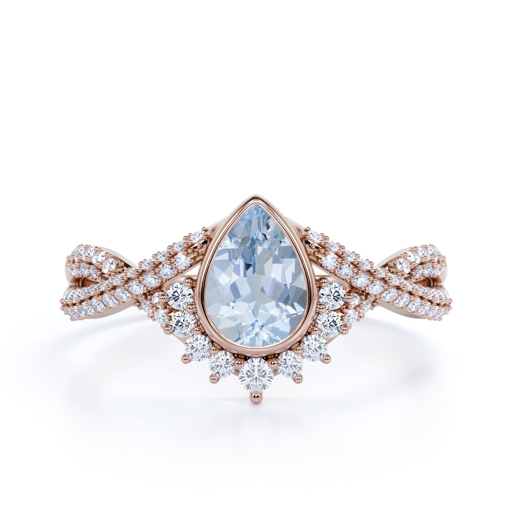 1.75 ct Teardrop Aquamarine Antique Infinity Engagement Ring
