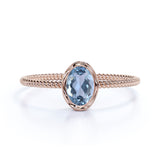 Perfect Bezel Setting 1 Carat Oval Aquamarine and Twisted Rope Engagement Ring in White Gold