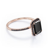 Halo-Style 1.5 TCW Emerald Cut Lab Created Black Diamond Engagement Ring with Pave Accents in White Gold